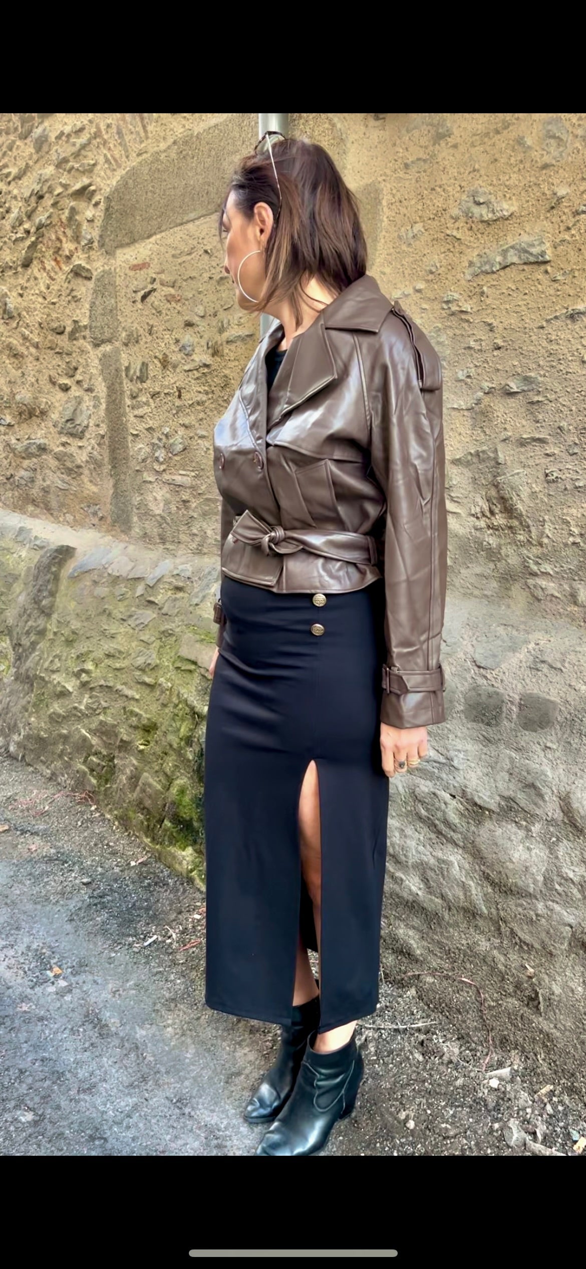 Trench Court Effet Cuir