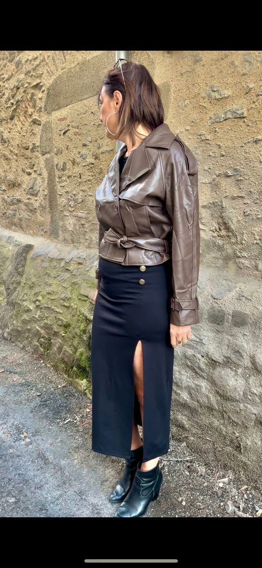 Trench Court Effet Cuir